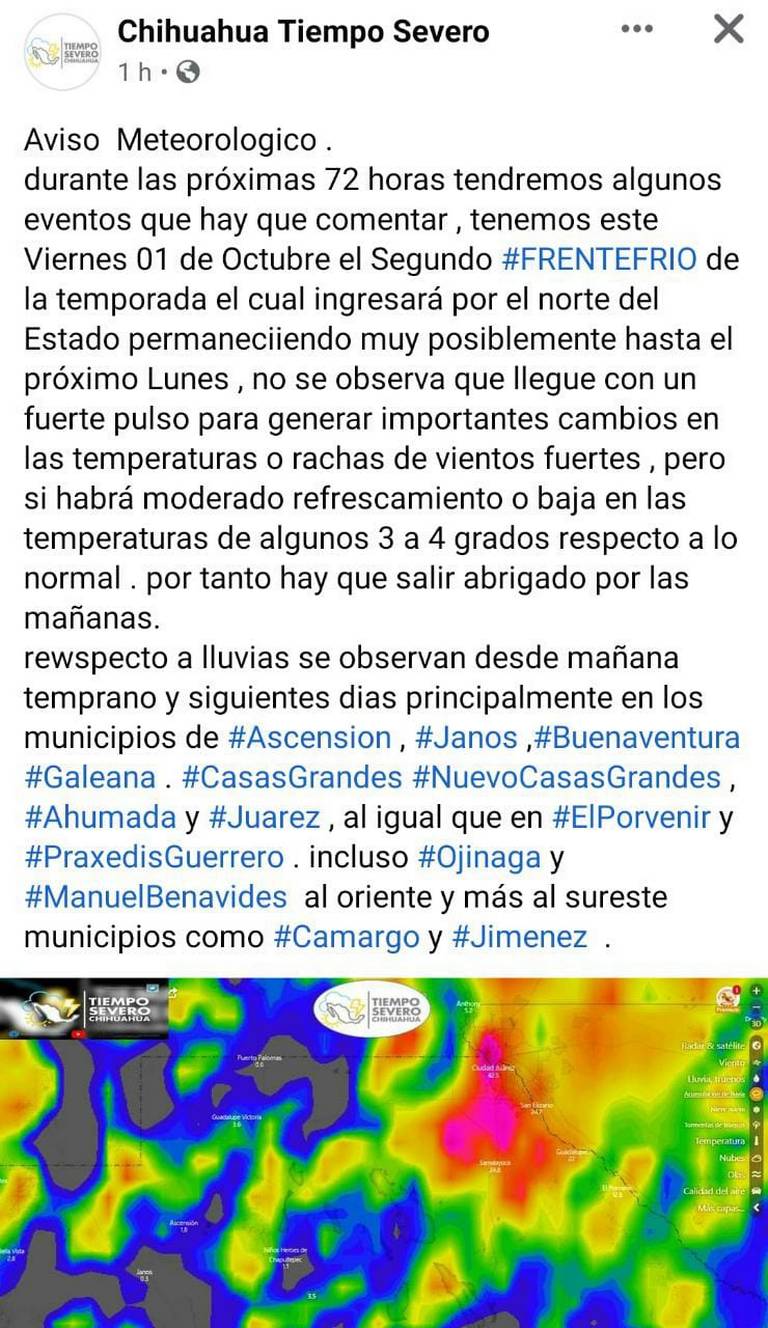 Ingresará segundo frente frío en el estado a partir del 1 de octubre; Tiempo  Severo chihuahua clima temperatura - El Heraldo de Chihuahua | Noticias  Locales, Policiacas, de México, Chihuahua y el Mundo